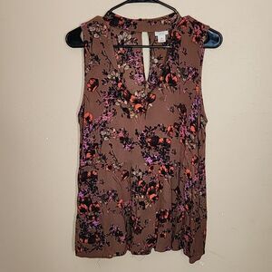 Mossimo Brown Floral Sleeveless Tank Top Shirt Blouse Medium